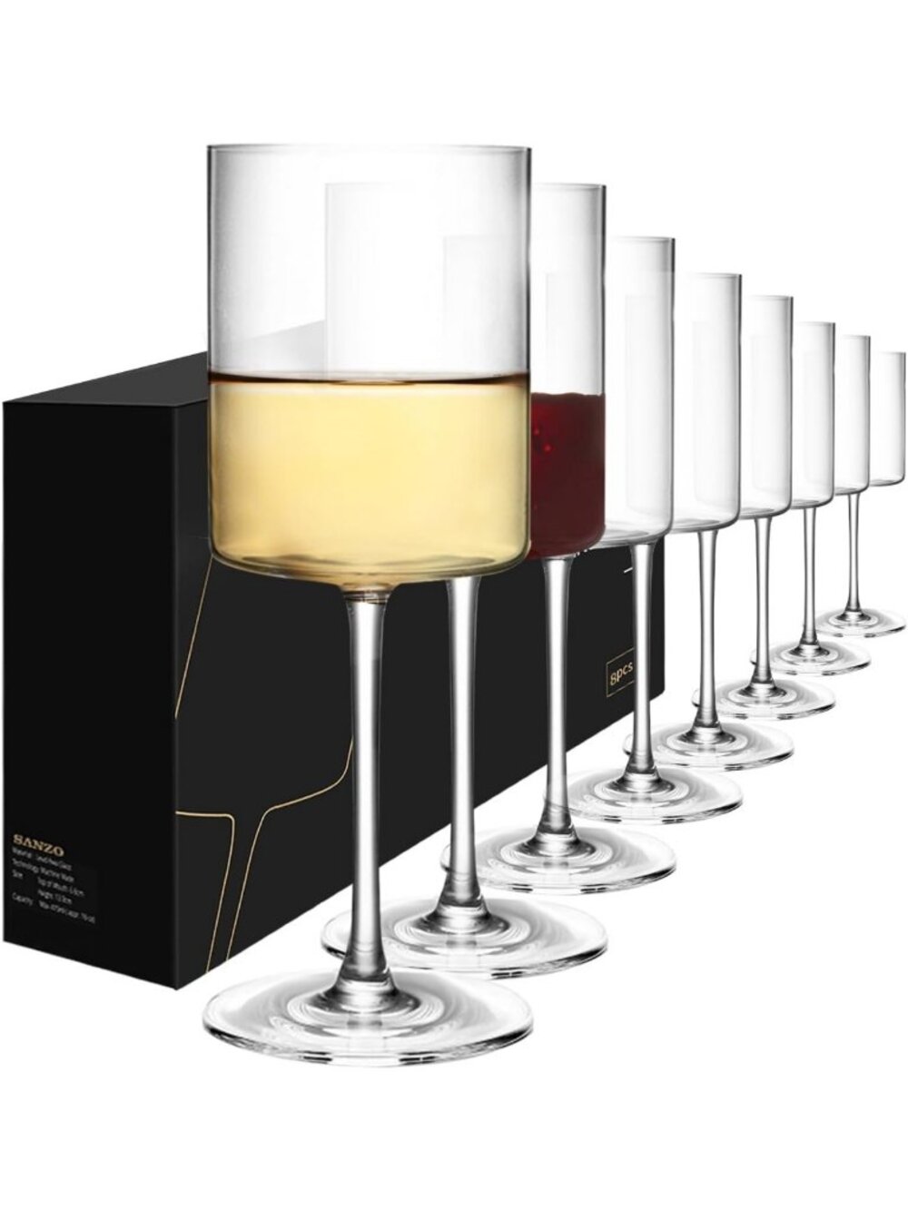Elegant 15oz Crystal Wine Glass Set - 8pcs for Red & White Wine, Perfect for